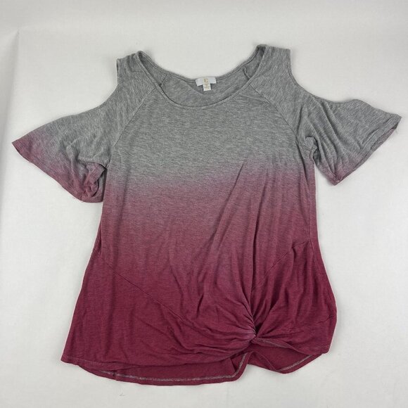 Charming Charlie Blouse Womens Medium Gray Pink Ombre Open Shoulder Knot Front - Picture 1 of 9